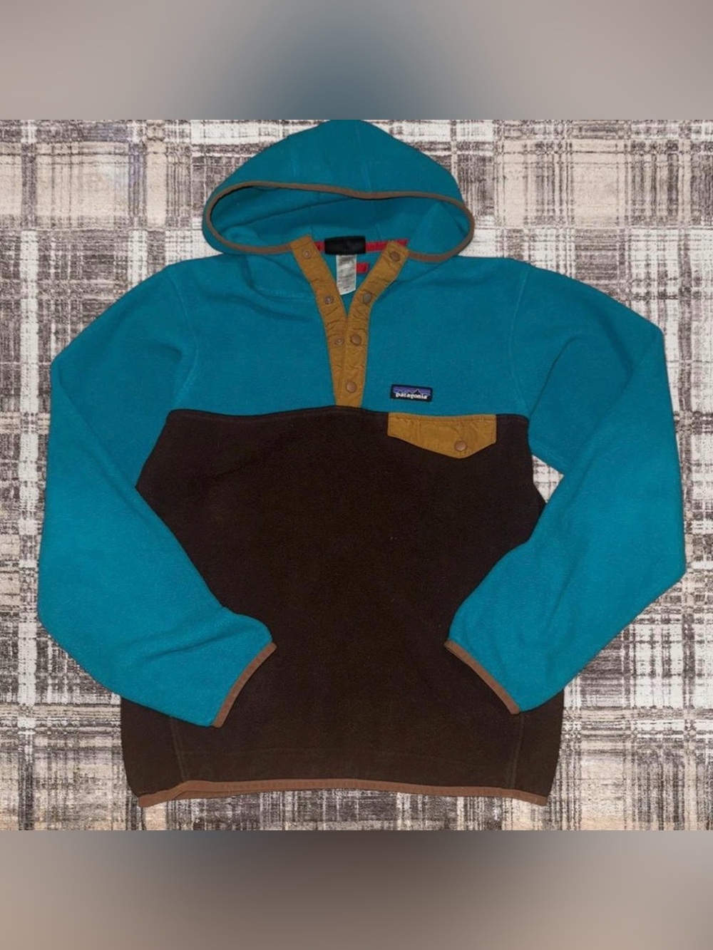 Patagonia Teal & Brown Pullover Fleece Hoodie